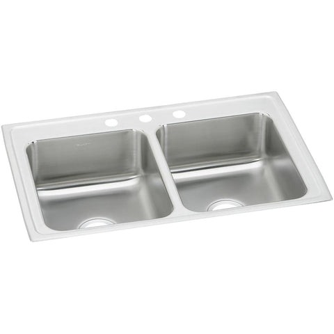 Elkay Celebrity 33" Drop In/Topmount Stainless Steel Kitchen Sink, 50/50 Double Bowl, Brushed Satin, 3 Faucet Holes, PSR33193