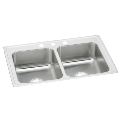 Elkay Celebrity 33" Drop In/Topmount Stainless Steel Kitchen Sink, 50/50 Double Bowl, Brushed Satin, 3 Faucet Holes, PSR33213