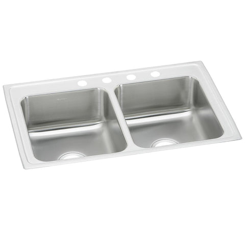 Elkay Celebrity 33" Drop In/Topmount Stainless Steel Kitchen Sink, 50/50 Double Bowl, Brushed Satin, 4 Faucet Holes, PSR33214
