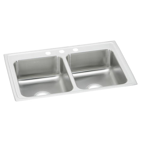 Elkay Celebrity 33" Drop In/Topmount Stainless Steel Kitchen Sink, 50/50 Double Bowl, Brushed Satin, 3 Faucet Holes, PSR33223