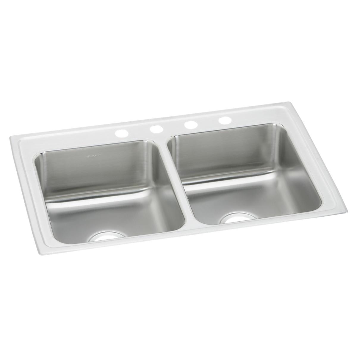 Elkay Celebrity 33" Drop In/Topmount Stainless Steel Kitchen Sink, 50/50 Double Bowl, Brushed Satin, 4 Faucet Holes, PSR33224