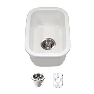 Alternate Image for Houzer Platus 13 inch White Fireclay Undermount Single Bowl Bar Sink with Strainer & Grid - PTB-1318 WH-C