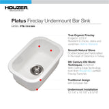 Houzer Platus 13 inch White Fireclay Undermount Single Bowl Bar Sink with Strainer & Grid - PTB-1318 WH-C