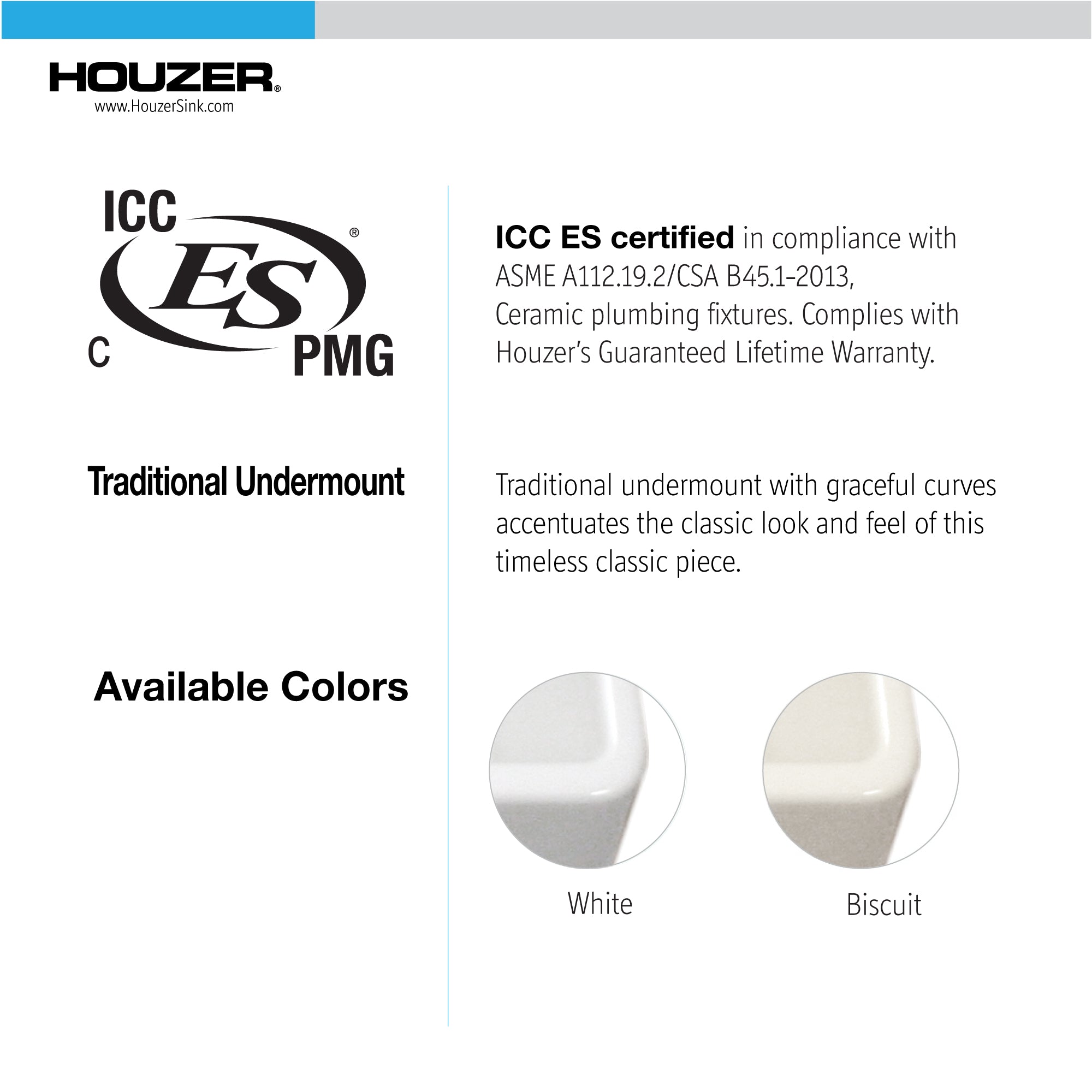 Houzer Platus 13 inch Biscuit Fireclay Undermount Single Bowl Bar Sink- PTB-1318 BQ-C