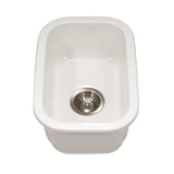 Houzer Platus 13 inch White Fireclay Undermount Single Bowl Bar Sink with Strainer & Grid - PTB-1318 WH-C