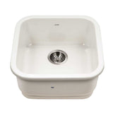 Houzer Platus 19 inch Biscuit Fireclay Undermount Square Single Bowl Bar Sink - PTB-1919 BQ-C with Basket Strainer and Basin Grid Included