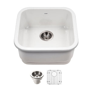 Alternate Image for Houzer Platus 19 inch White Fireclay Undermount Square Bar Sink with Strainer & Grid- PTB-1919 WH-C