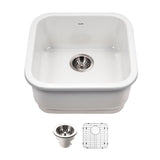 Houzer Platus 19 inch White Fireclay Undermount Square Bar Sink with Strainer & Grid- PTB-1919 WH-C