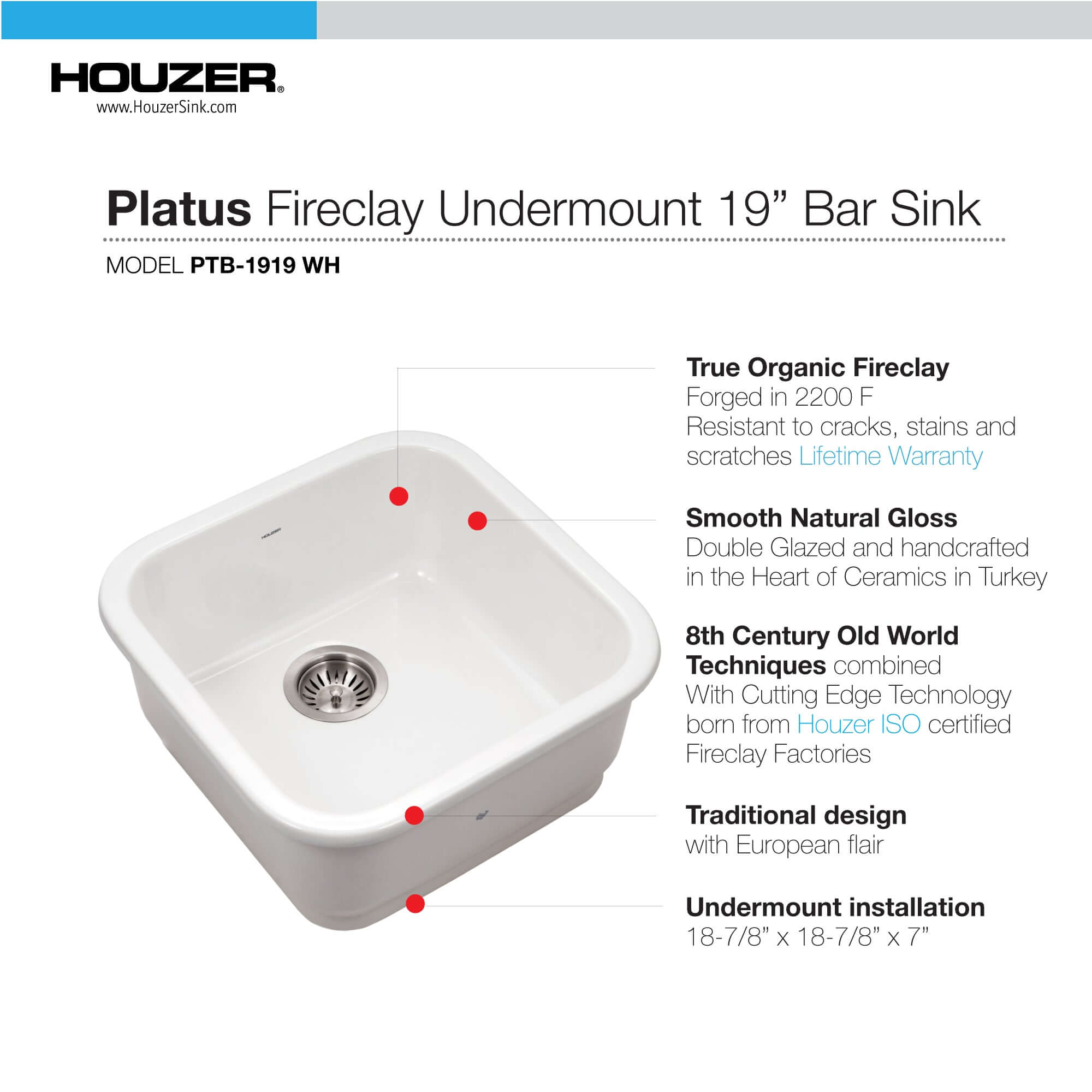Houzer Platus 36 inch Biscuit Fireclay Apron Front Farmhouse Single Bowl Kitchen Sink - PTG-3600 BQ-C
