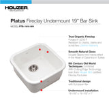 Houzer Platus 19 inch Biscuit Fireclay Undermount Square Single Bowl Bar Sink - PTB-1919 BQ-C with Basket Strainer and Basin Grid Included