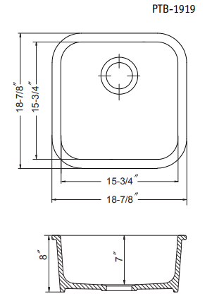 Houzer Platus 19 inch Gray Fireclay Undermount Square Single Bowl Bar Sink - PTB-1919 GR-C with Basket Strainer and Basin Grid Included