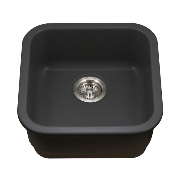 Houzer 19" Fireclay Undermount Bar Sink, Black, Platus Series, PTB-1919 BL