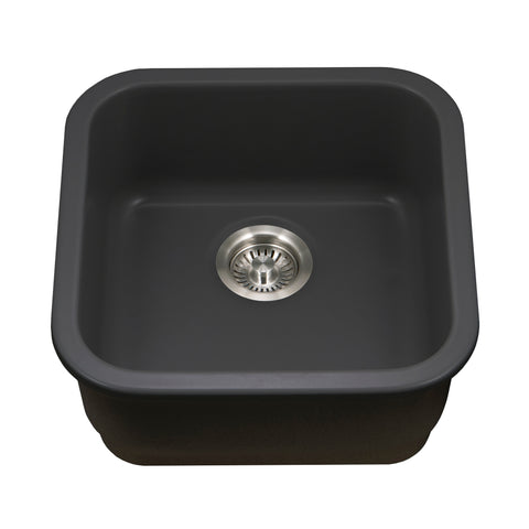 Houzer 19" Fireclay Undermount Bar Sink, Black, Platus Series, PTB-1919 BL