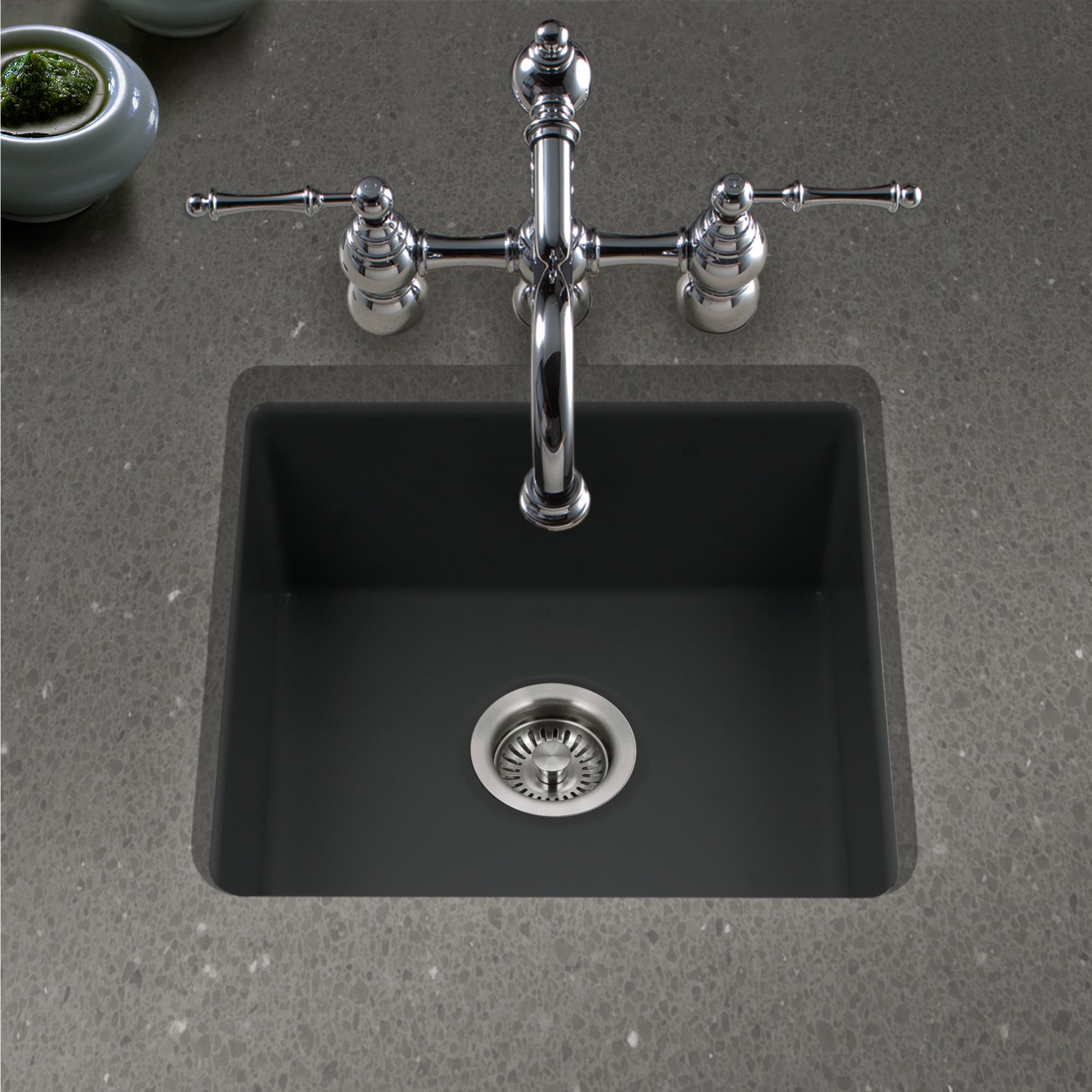 Houzer Platus 20 inch Black Fireclay Undermount Square Single Bowl Bar Sink - PTB-2020 BL