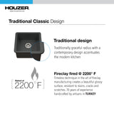 Houzer Platus 20 inch Black Fireclay Undermount Square Single Bowl Bar Sink - PTB-2020 BL