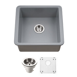 Alternate Image for Houzer Platus 20 inch Gray Fireclay Undermount Square Single Bowl Bar Sink - PTB-2020 GR