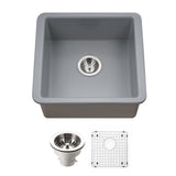 Houzer Platus 20 inch Gray Fireclay Undermount Square Single Bowl Bar Sink - PTB-2020 GR