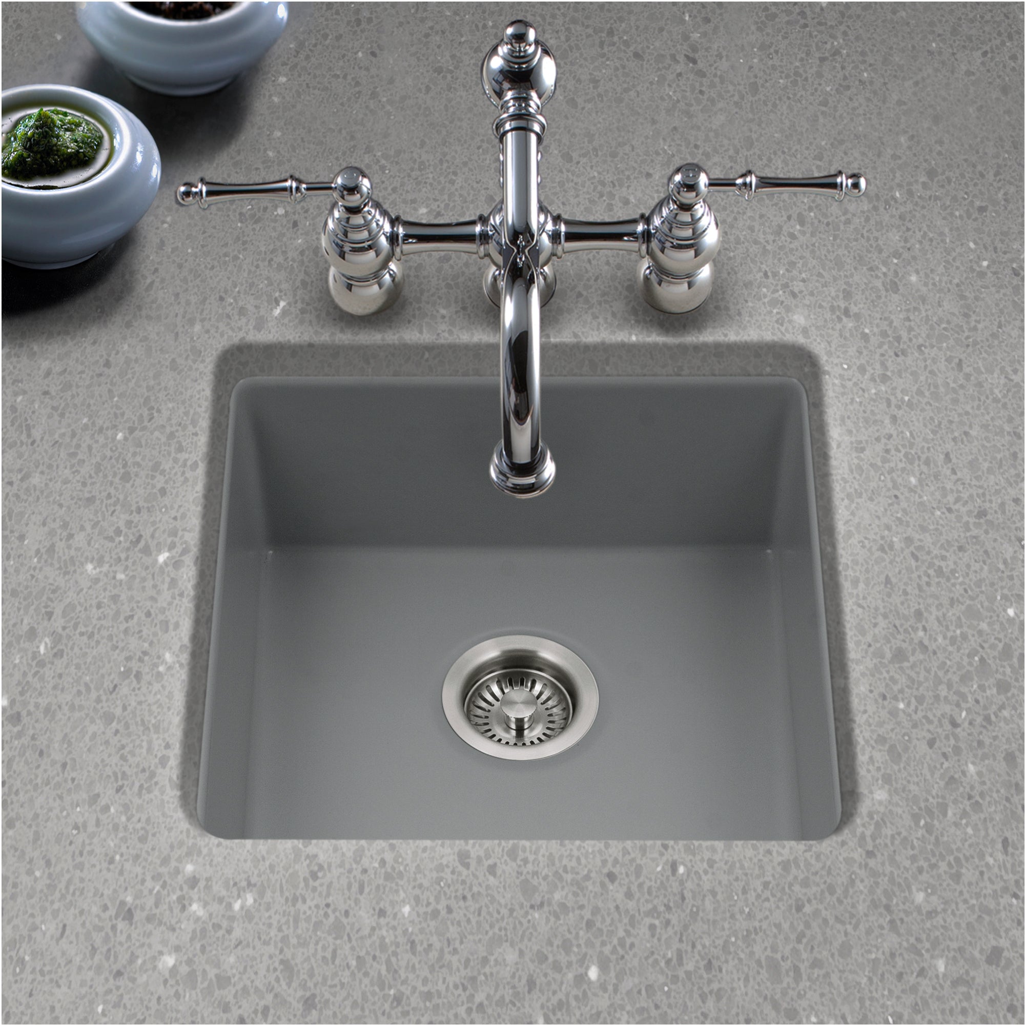 Houzer Platus 20 inch Gray Fireclay Undermount Square Single Bowl Bar Sink - PTB-2020 GR