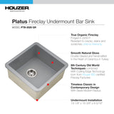 Houzer Platus 20 inch Gray Fireclay Undermount Square Single Bowl Bar Sink - PTB-2020 GR