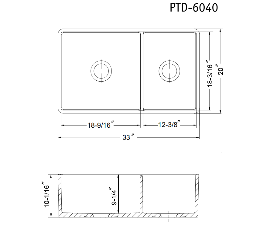 Houzer Platus 33" Fireclay Farmhouse Sink, 60/40 Double Bowl, Biscuit, PTD-6040 BQ