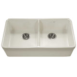 Houzer Platus 32" Fireclay 50/50 Low Divide Double Bowl Farmhouse Kitchen Sink with Accessories, Biscuit, PTD-6400 BQ-C