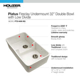 Houzer Platus 32" Fireclay 50/50 Low Divide Double Bowl Farmhouse Kitchen Sink with Accessories, Biscuit, PTD-6400 BQ-C