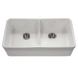 Houzer Platus 32" Fireclay 50/50 Low Divide Double Bowl Farmhouse Kitchen Sink with Accessories, White, PTD-6400 WH-C