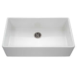 Houzer Platus 36 inch White Fireclay Apron Front Farmhouse Single Bowl Kitchen Sink with Strainer & Grid - PTG-3600 WH-C