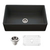 Houzer Platus 33 inch Black Fireclay Apron Front Farmhouse Single Bowl Kitchen Sink - PTG-4300 BL-C with Basket Strainer and Basin Grid Included