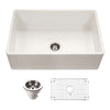 Houzer Platus 33 inch Biscuit Fireclay Apron Front Farmhouse Single Bowl Kitchen Sink - PTG-4300 BQ-C with Basket Strainer and Basin Grid Included