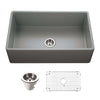 Houzer Platus 33 inch Gray Fireclay Apron Front Farmhouse Single Bowl Kitchen Sink - PTG-4300 GR-C with Basket Strainer and Basin Grid Included