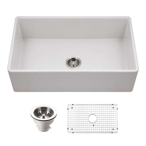 Alternate Image for Houzer Platus 33 inch Matte White Fireclay Apron Front Farmhouse Single Bowl Kitchen Sink - PTG-4300 MWH