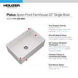 Houzer Platus 33 inch Matte White Fireclay Apron Front Farmhouse Single Bowl Kitchen Sink - PTG-4300 MWH