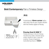 Houzer Platus 33 inch Matte White Fireclay Apron Front Farmhouse Single Bowl Kitchen Sink - PTG-4300 MWH