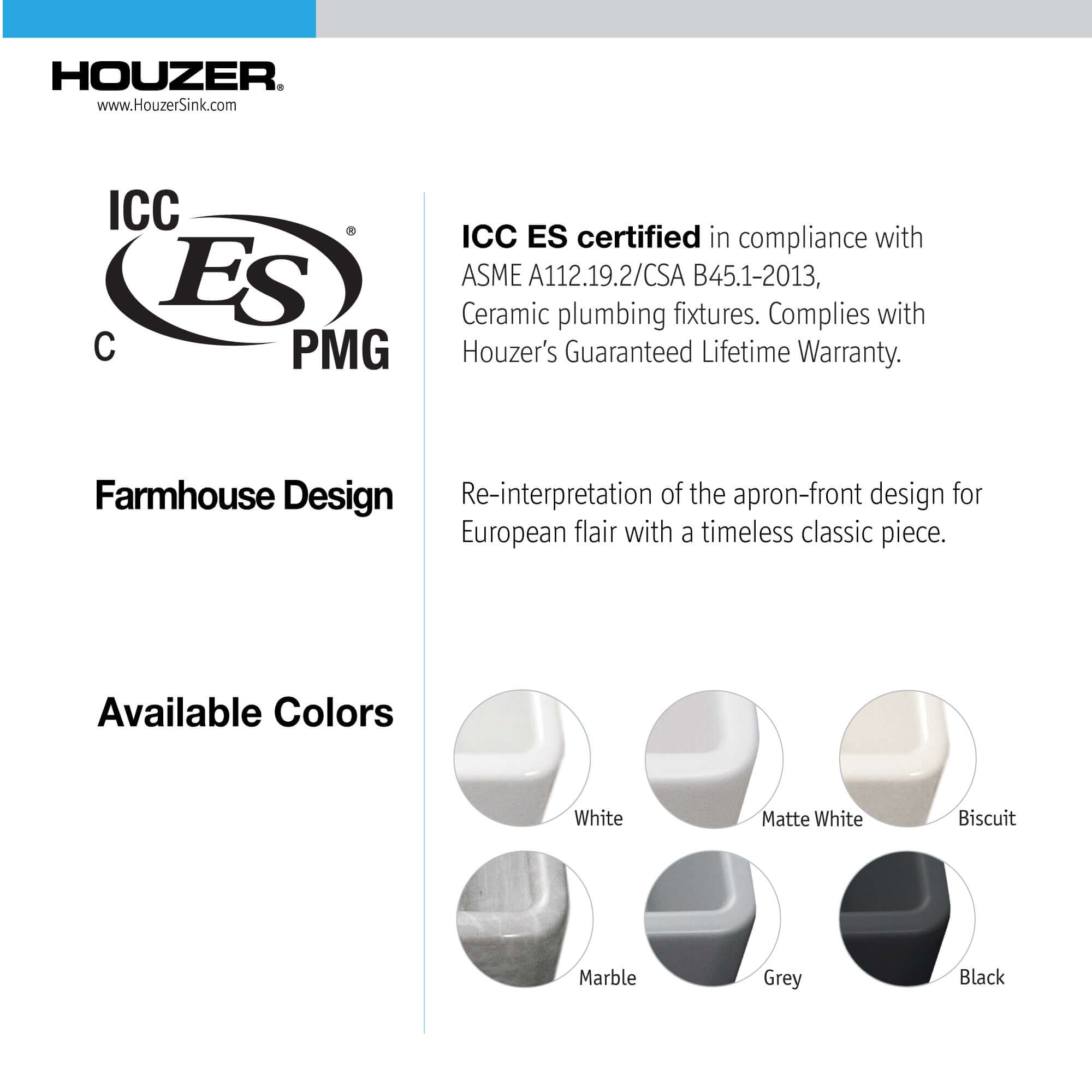 Houzer Platus 33 inch White Fireclay Apron Front Farmhouse Kitchen Sink with Strainer & Grid - PTG-4300 WH-C