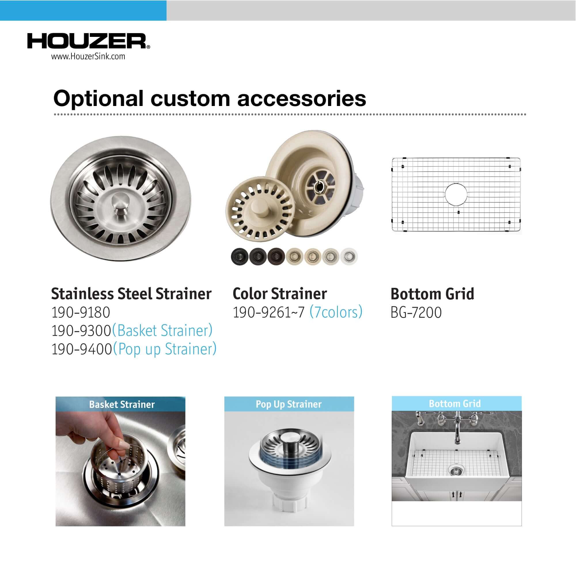 Houzer Platus 33 inch White Fireclay Apron Front Farmhouse Kitchen Sink with Strainer & Grid - PTG-4300 WH-C