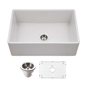 Alternate Image for Houzer Platus 30 inch Matte White Fireclay Apron Front Farmhouse Single Bowl Kitchen Sink - PTS-4100 MWH