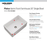 Houzer Platus 30 inch Matte White Fireclay Apron Front Farmhouse Single Bowl Kitchen Sink - PTS-4100 MWH