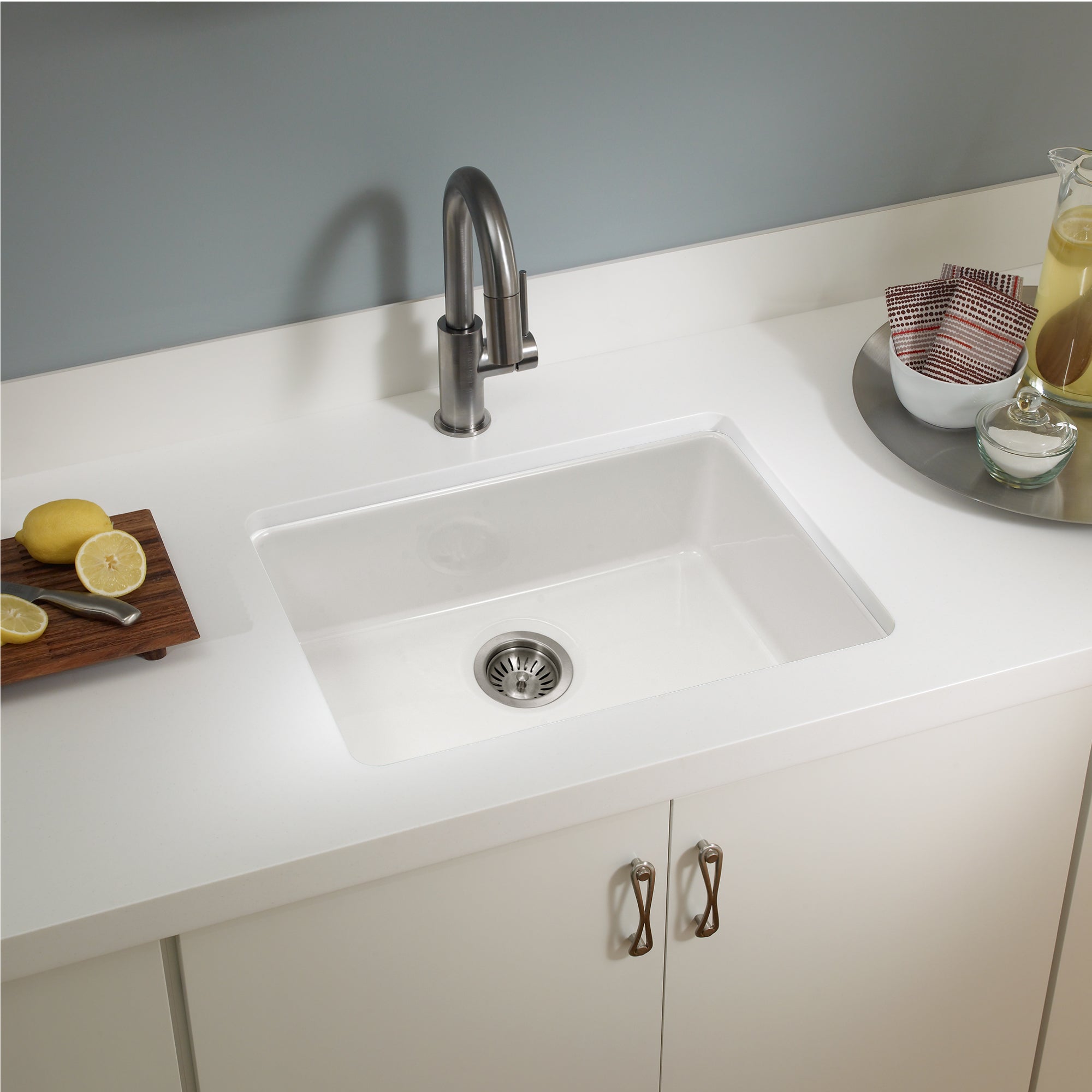 Houzer Platus 24 inch Biscuit Fireclay Undermount Single Bowl Kitchen Sink - PTU-2400 BQ-C with Basket Strainer and Basin Grid Included