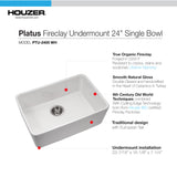 Houzer Platus 24 inch White Fireclay Undermount Single Bowl Kitchen Sink with Strainer & Grid - PTU-2400 WH-C