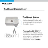 Houzer Platus 24 inch White Fireclay Undermount Single Bowl Kitchen Sink with Strainer & Grid - PTU-2400 WH-C