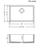 Houzer 23" Fireclay Undermount Single Bowl Kitchen Sink, Biscuit, Platus Series, PTU-2400 BQ