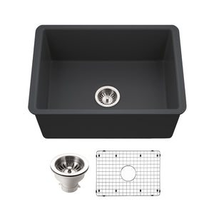 Alternate Image for Houzer Platus 26 inch Black Fireclay Undermount Single Bowl Kitchen Sink - PTU-2800 BL-C with Basket Strainer and Basin Grid Included