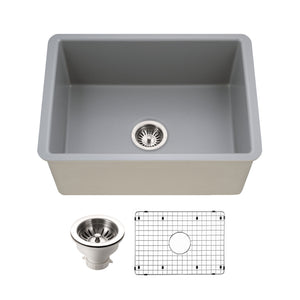 Alternate Image for Houzer Platus 26 inch Gray Fireclay Undermount Single Bowl Kitchen Sink - White, PTU-2800 GR-C with Basket Strainer and Basin Grid Included