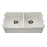 Houzer Platus 32" Fireclay 50/50 Double Bowl Undermount Kitchen Sink with Accessories, Biscuit, PTU-3200 BQ-C