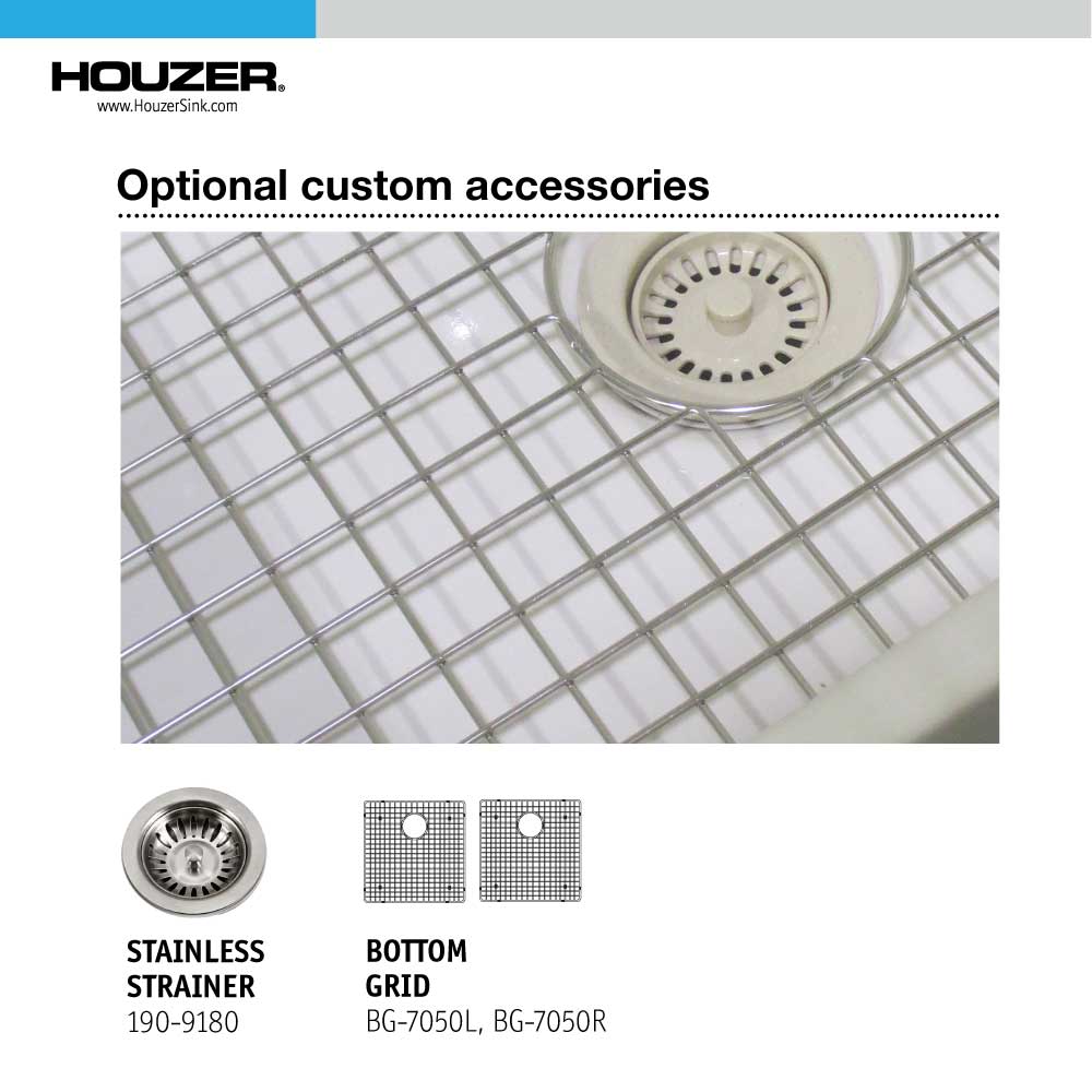 Houzer Platus 32" Fireclay 50/50 Double Bowl Undermount Kitchen Sink with Accessories, White, PTU-3200 WH-C