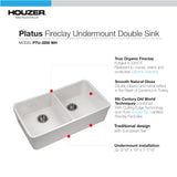 Houzer Platus 32" Fireclay 50/50 Double Bowl Undermount Kitchen Sink with Accessories, White, PTU-3200 WH-C