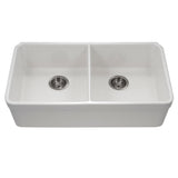 Houzer Platus 32" Fireclay 50/50 Double Bowl Undermount Kitchen Sink with Accessories, White, PTU-3200 WH-C