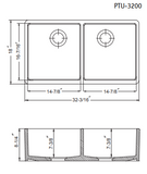 Houzer Platus 32" Fireclay 50/50 Double Bowl Undermount Kitchen Sink, White, PTU-3200 WH