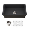 Houzer Platus 32 inch Black Fireclay Undermount Single Bowl Kitchen Sink - PTU-3600 BL-C with Basket Strainer and Basin Grid Included